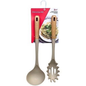 image:imageFrigidaire 2PC Beechwood Silicone Utensil Set Large Soup Ladle Large Pasta Fork HeatResistant Kitchen Cooking Utensils with Wooden Handle ROSELIGHT TAUPE