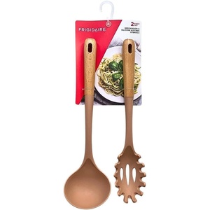 image:imageFrigidaire 2PC Beechwood Silicone Utensil Set Large Soup Ladle Large Pasta Fork HeatResistant Kitchen Cooking Utensils with Wooden Handle ROSERose